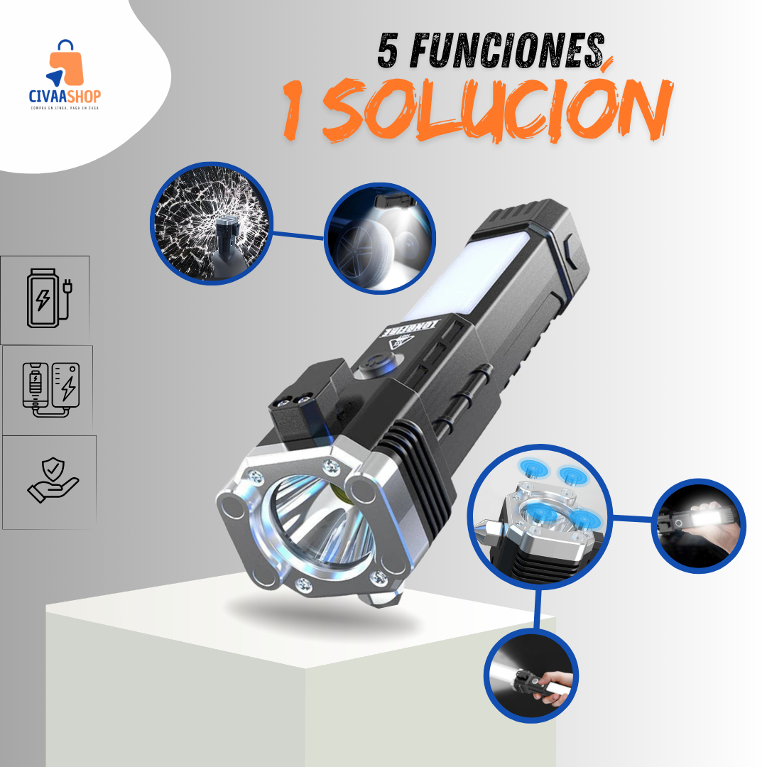 LINTERNA LED RECARGABLE 5 MULTIFUNCIONES