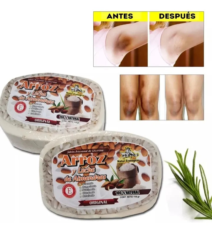 Jabón artesanal de arroz y leche de almendras